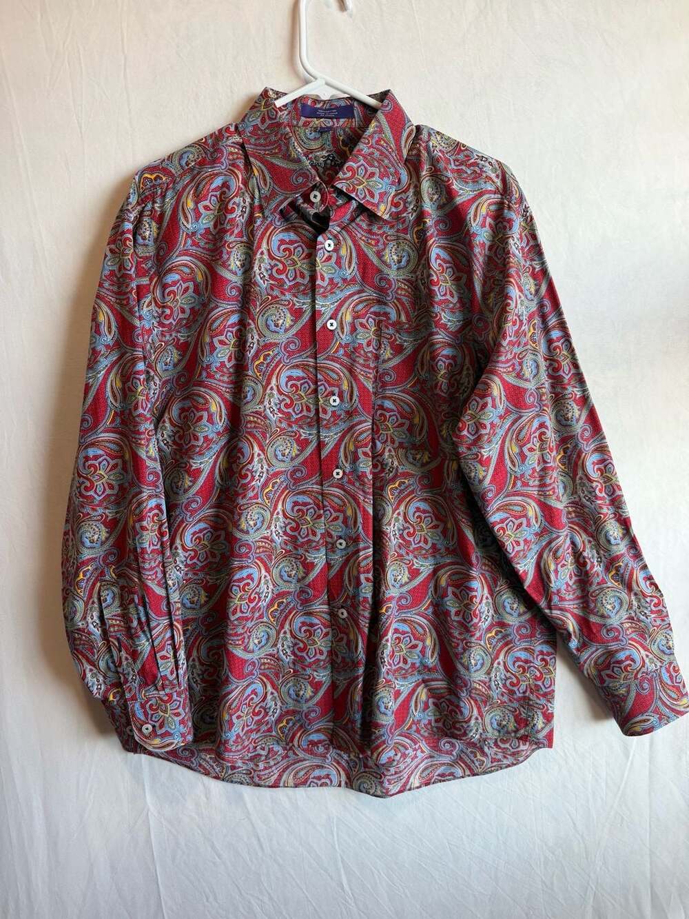 Alan Flusser Men's Long Sleeve Button Front Paisley Print Cotton Shirt